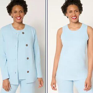 Denim & Co. Active Reg Textured Cotton Cardigan & Tank Twin Set Sky L A687474